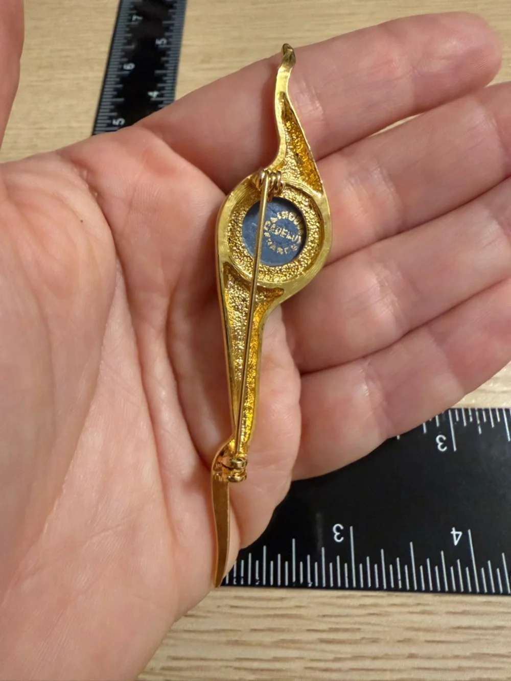 Vintage Limoges Castel France Gold Cobalt Blue Porcelain Brooch Pin 22k‎ Gold